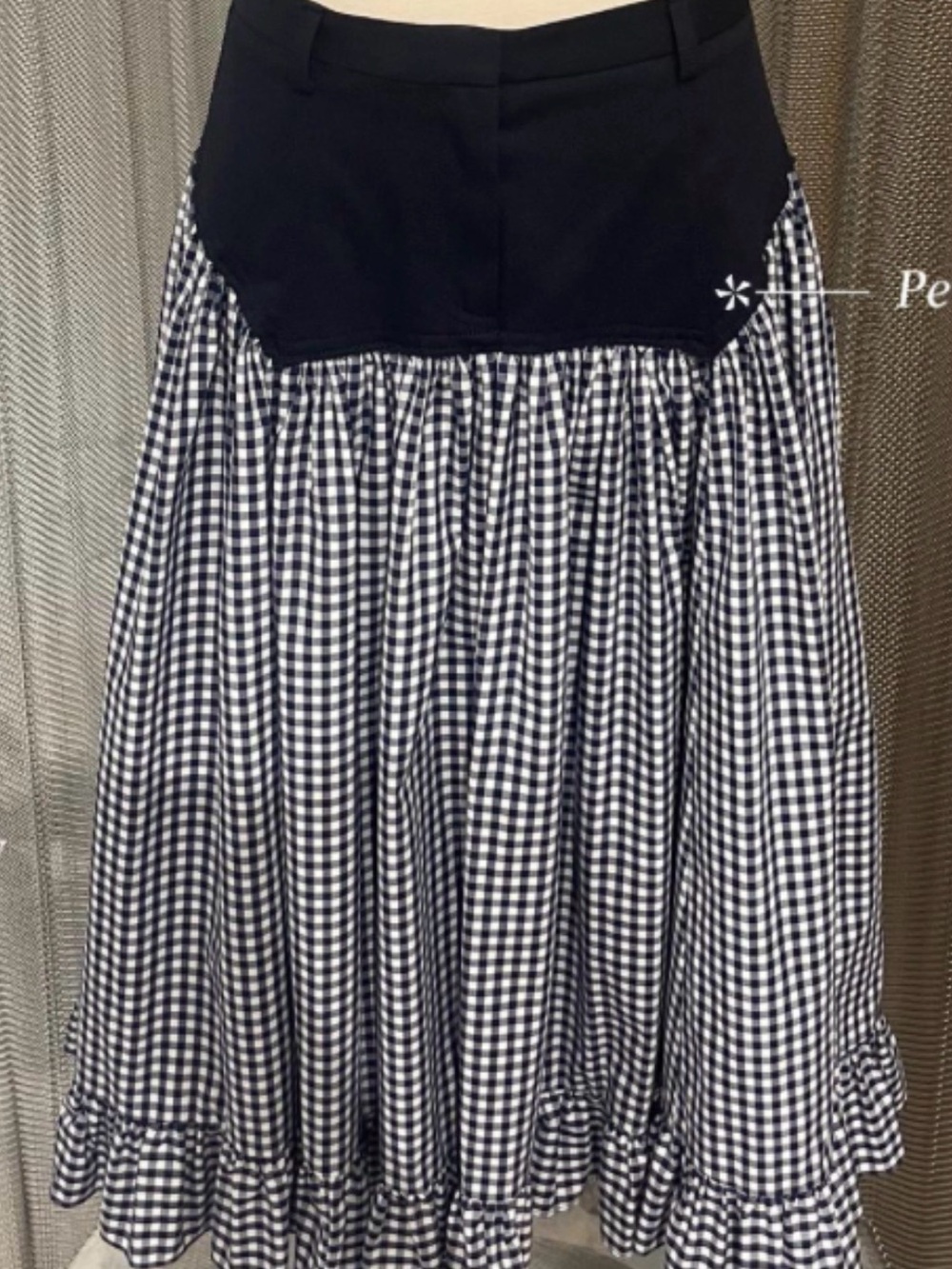 Sandy Liang Navy Gingham Midi Skirt - Picture 2 of 6